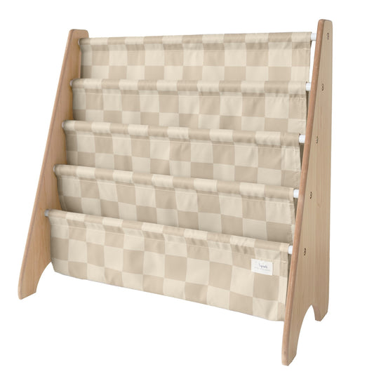 checkerboard beige recycled fabric book rack