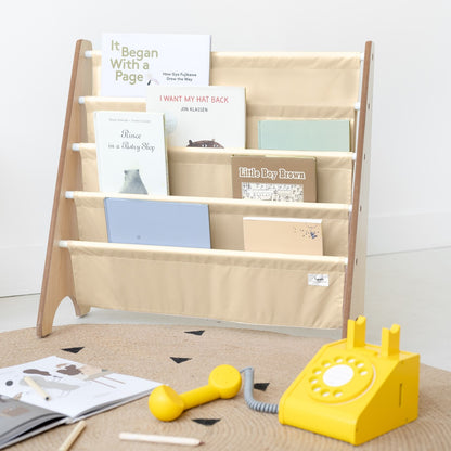 beige recycled fabric book rack