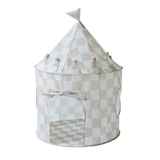 checkerboard beige recycled fabric play tent