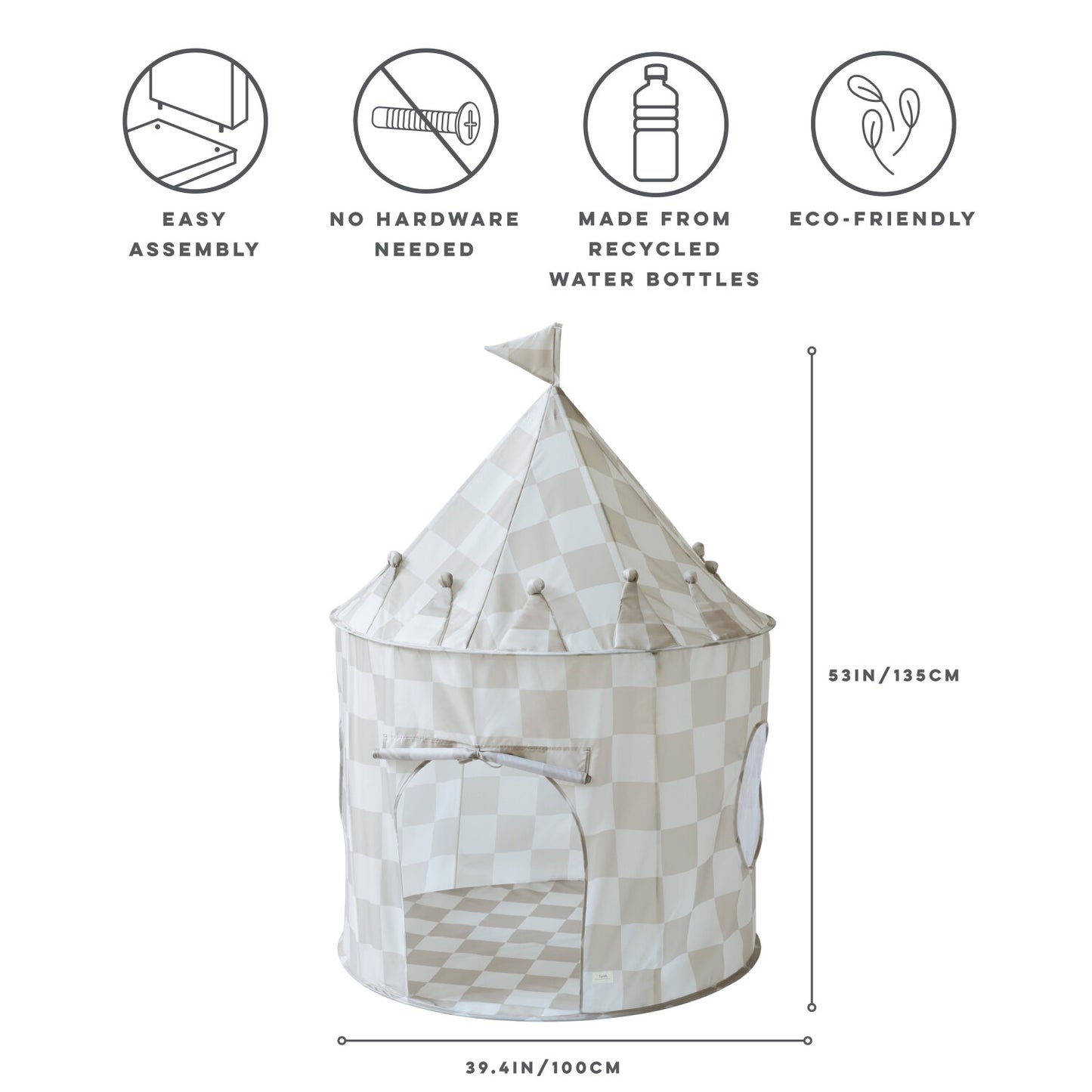 checkerboard beige recycled fabric play tent