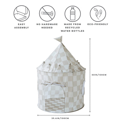 checkerboard beige recycled fabric play tent